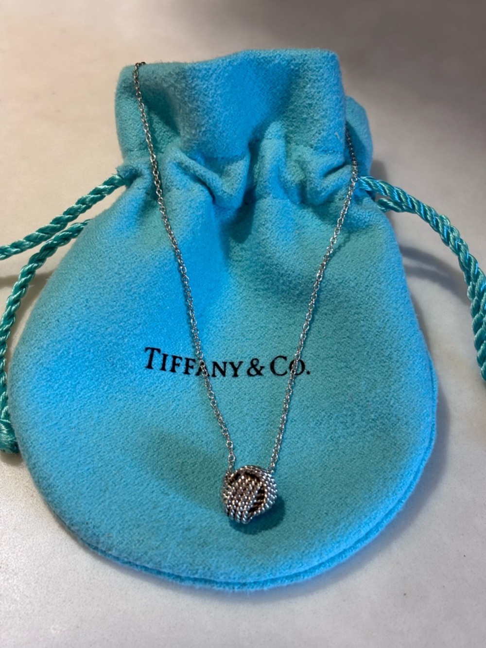 Tiffany & Co. Silver Rope Knot Pendant Necklace - Blue Pouch